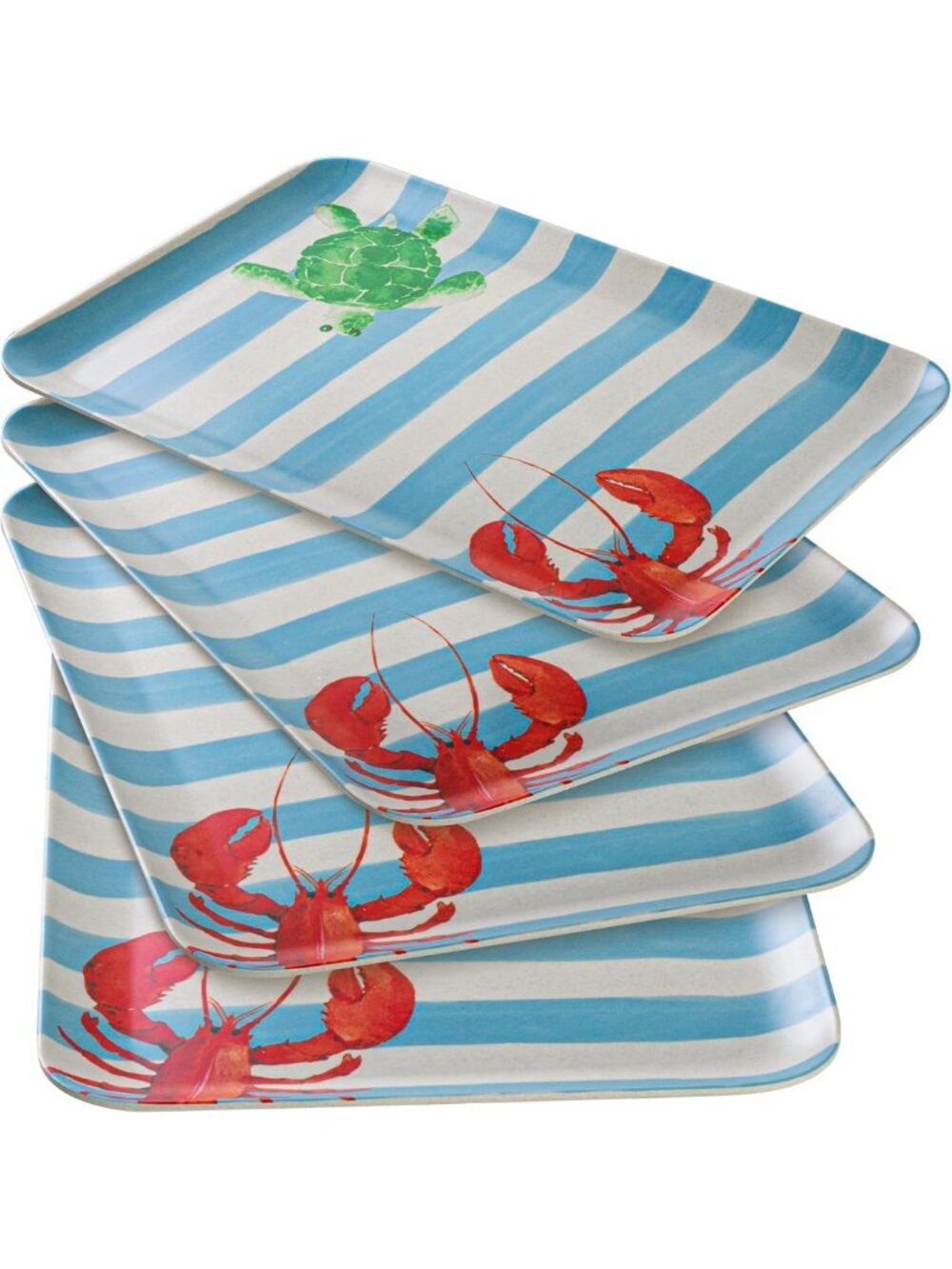 Coastal Melamine Serving Trays - 4-Piece Lightweight Rectangular Platters